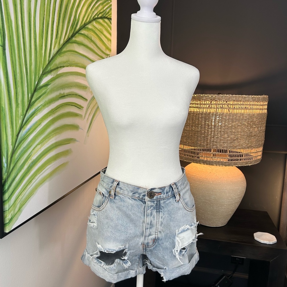 One Teaspoon Ripped Light Blue Jean Shorts